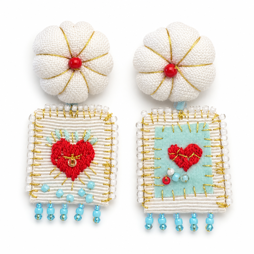COLLECTION TOPAZE - BOUCLES D'OREILLES " FLEUR DE COTON ET COEUR "