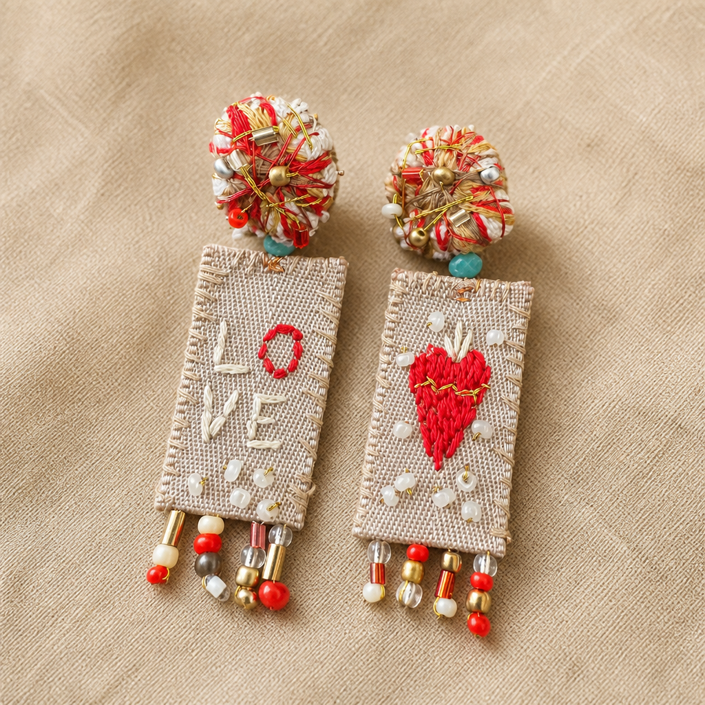 COLLECTION TOPAZE - BOUCLES D'OREILLES " LOVE ROUGE ET OR "
