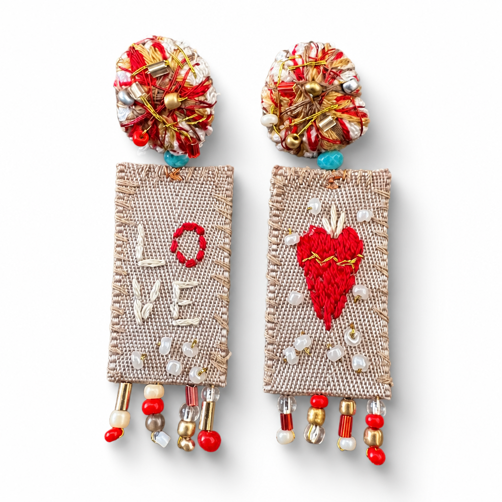 COLLECTION TOPAZE - BOUCLES D'OREILLES " LOVE ROUGE ET OR "