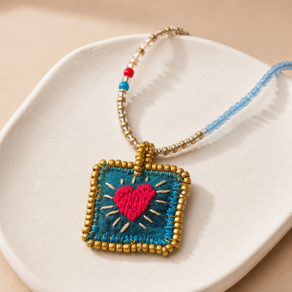 COLLECTION TOPAZE - SAUTOIR "COEUR SACRÉ" TURQUOISE ET OR