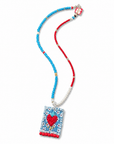 COLLECTION TOPAZE - SAUTOIR "COEUR FLÈCHES" BLEU CIEL ET CORAIL