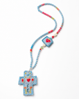 COLLECTION TOPAZE - SAUTOIR " CROIX FE" BLEU CIEL MULTICOLORE