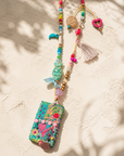COLLECTION TOPAZE - SAUTOIR " JARDIN FLEURI" VERT ET ROSE MULTICOLORE