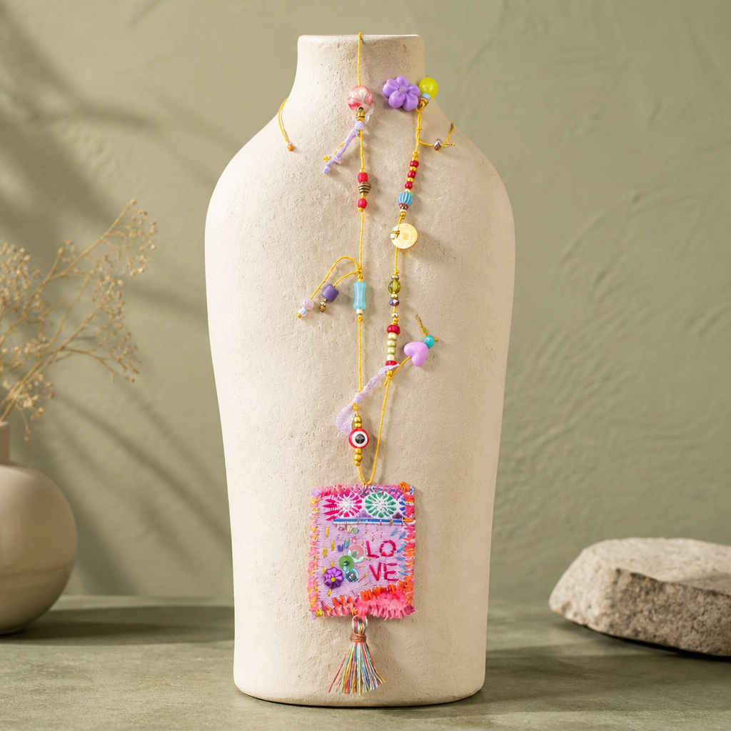 COLLECTION TOPAZE - SAUTOIR "LOVE" ROSE FUCHSIA A POMPON