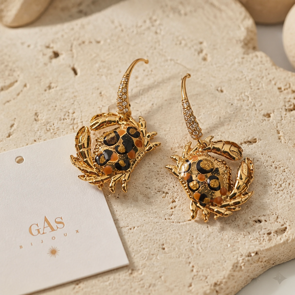 GAS BIJOUX - BOUCLES D’OREILLES YAO KRABE DORÉES LÉOPARD