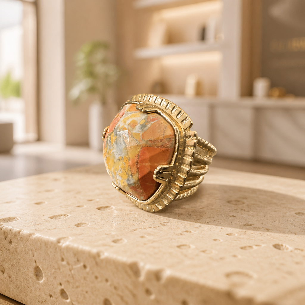 GAS BIJOUX - BAGUE ARTY CARREE CHEVALIERE EN JASPE BRECHIQUE - TAILLE L