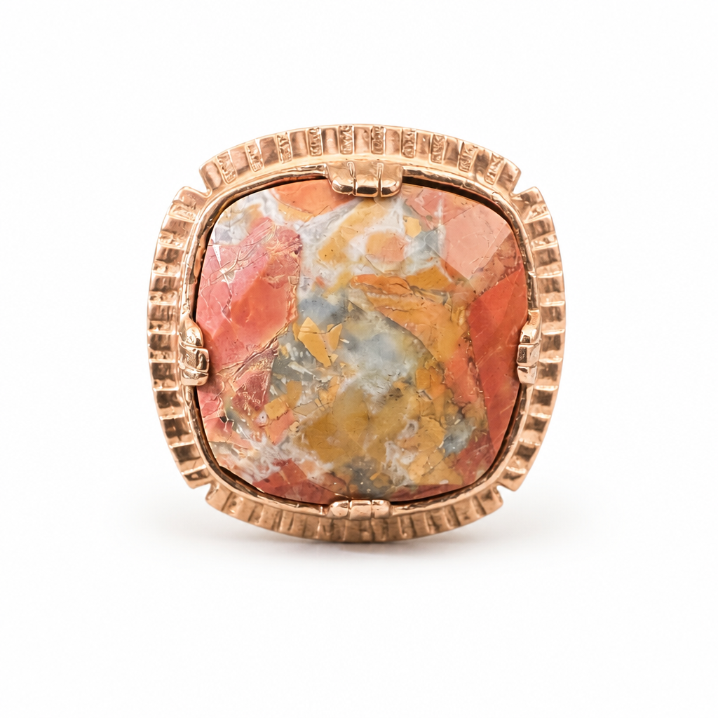 GAS BIJOUX - BAGUE ARTY CARREE CHEVALIERE EN JASPE BRECHIQUE - TAILLE L