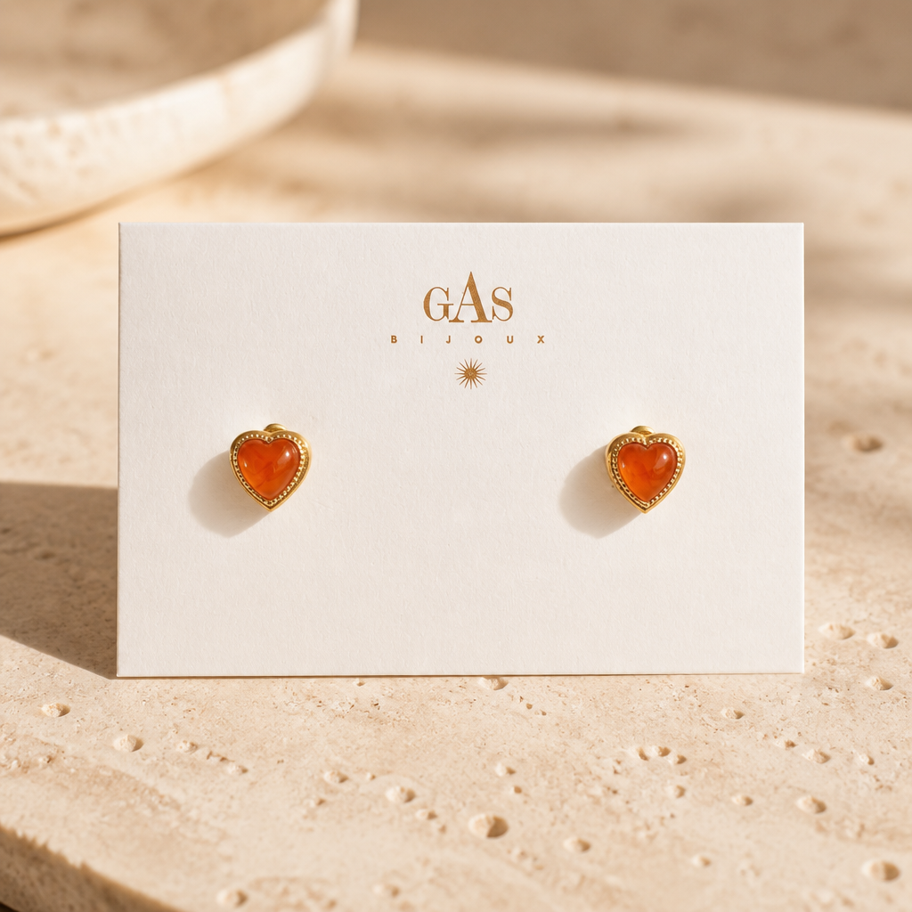 GAS BIJOUX - BOUCLES D'OREILLES PUCES AMORE DORÉES - CORNALINE