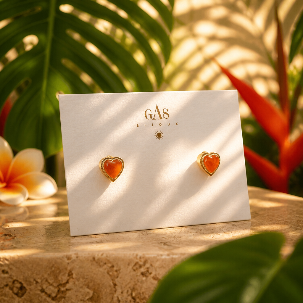 GAS BIJOUX - BOUCLES D'OREILLES PUCES AMORE DORÉES - CORNALINE