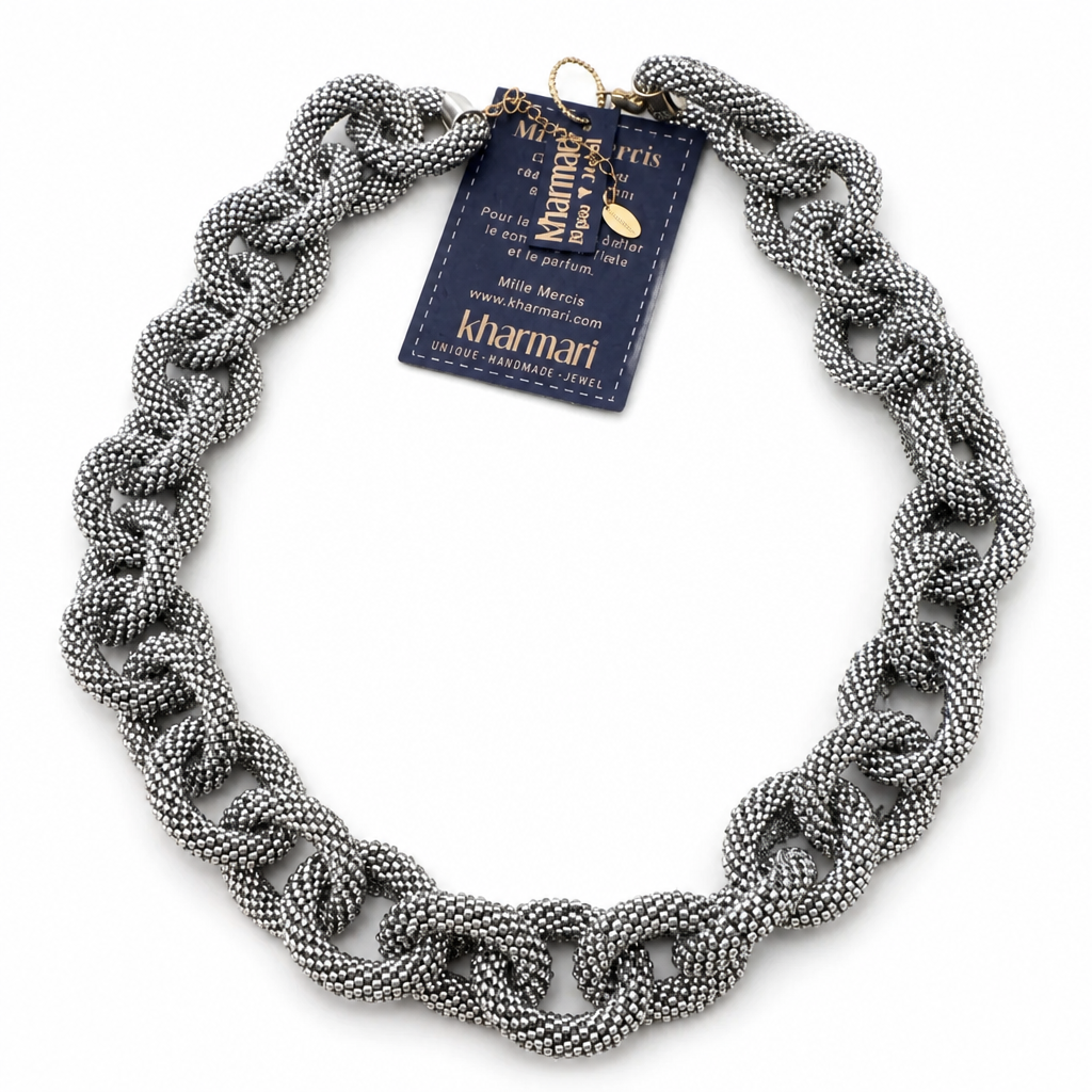 KHARMARI - COLLIER MAILLE RING - ARGENT