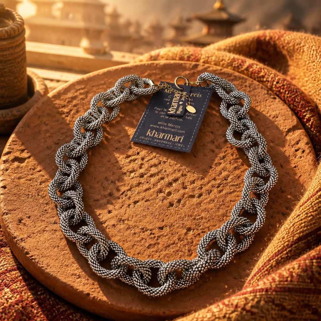 KHARMARI - COLLIER MAILLE RING - ARGENT