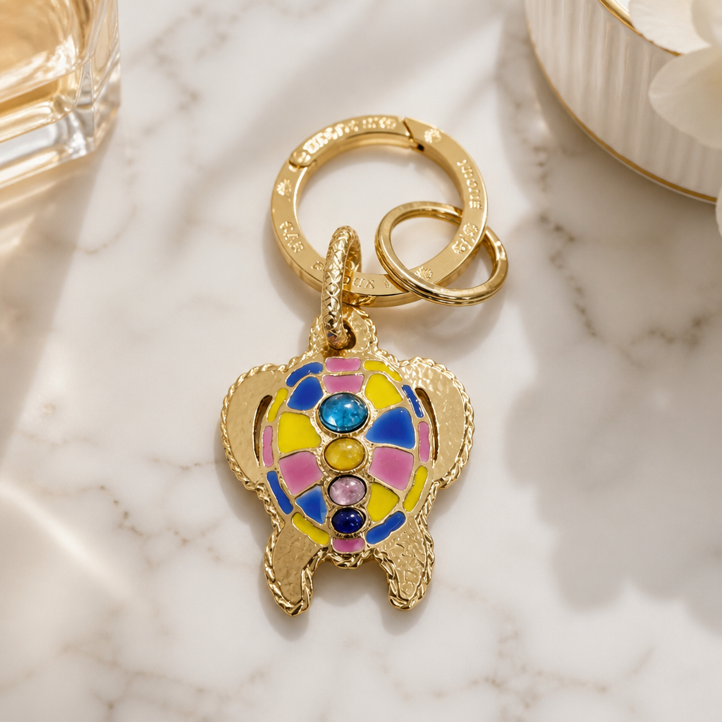 GAS BIJOUX - PORTE-CLES TORTUE DORÉ ÉMAILLÉ