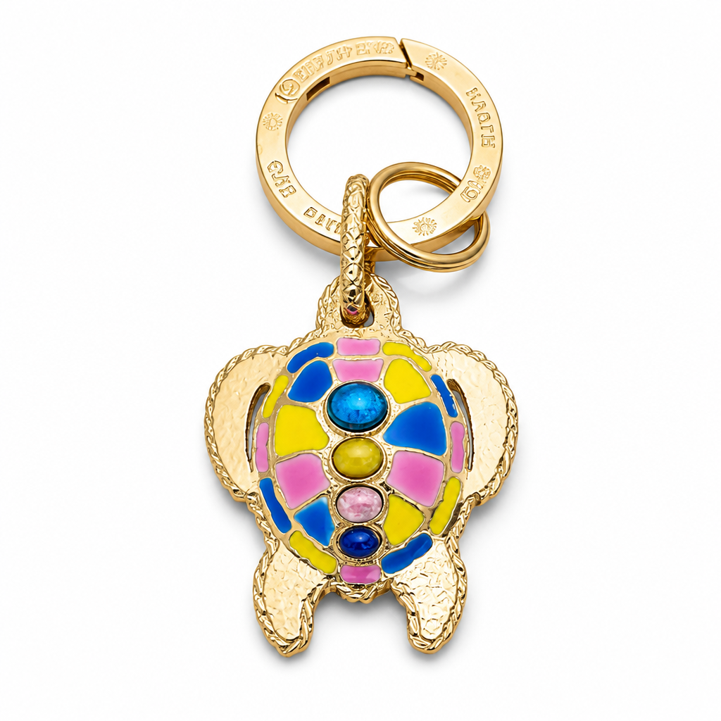 GAS BIJOUX - PORTE-CLES TORTUE DORÉ ÉMAILLÉ