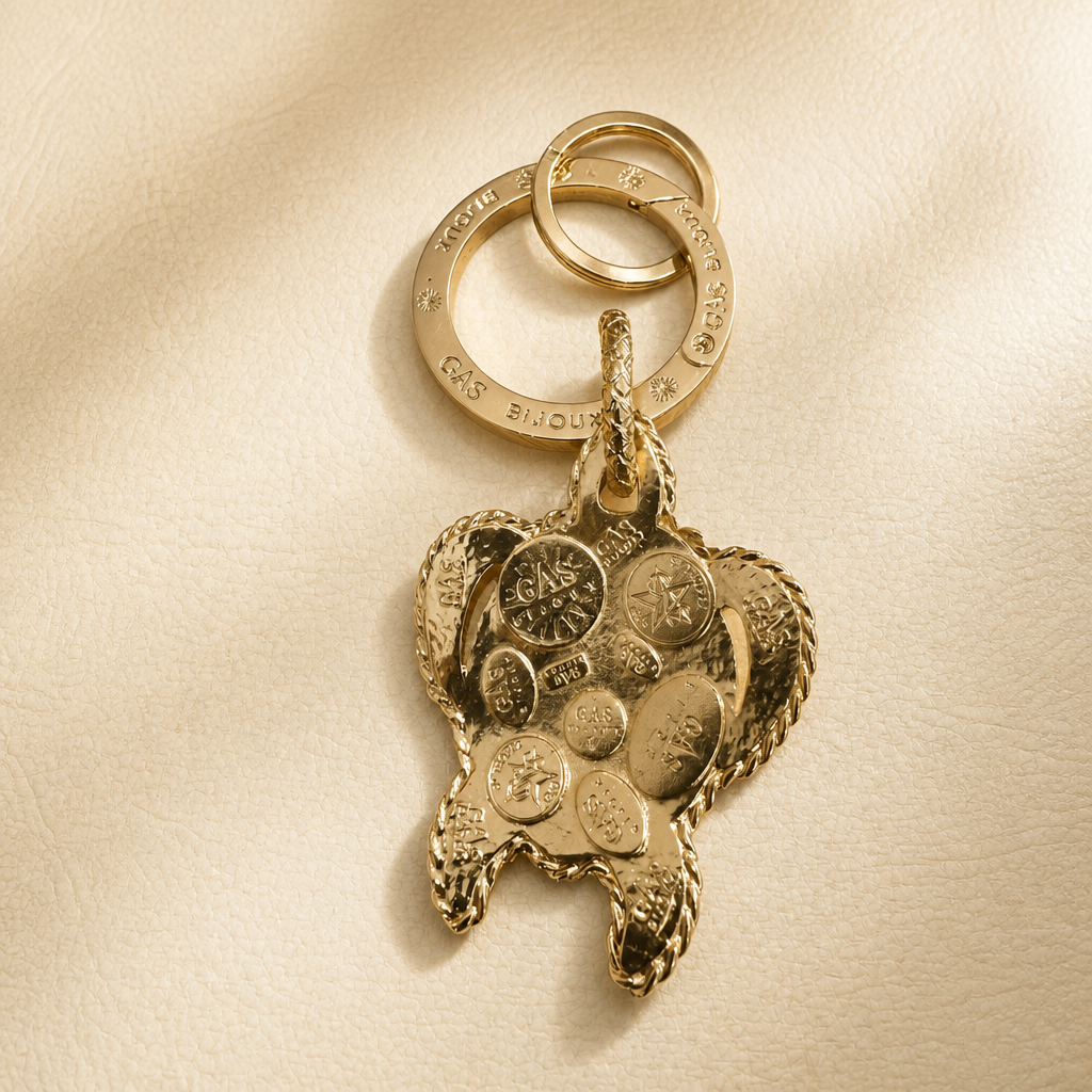 GAS BIJOUX - PORTE-CLES TORTUE DORÉ ÉMAILLÉ