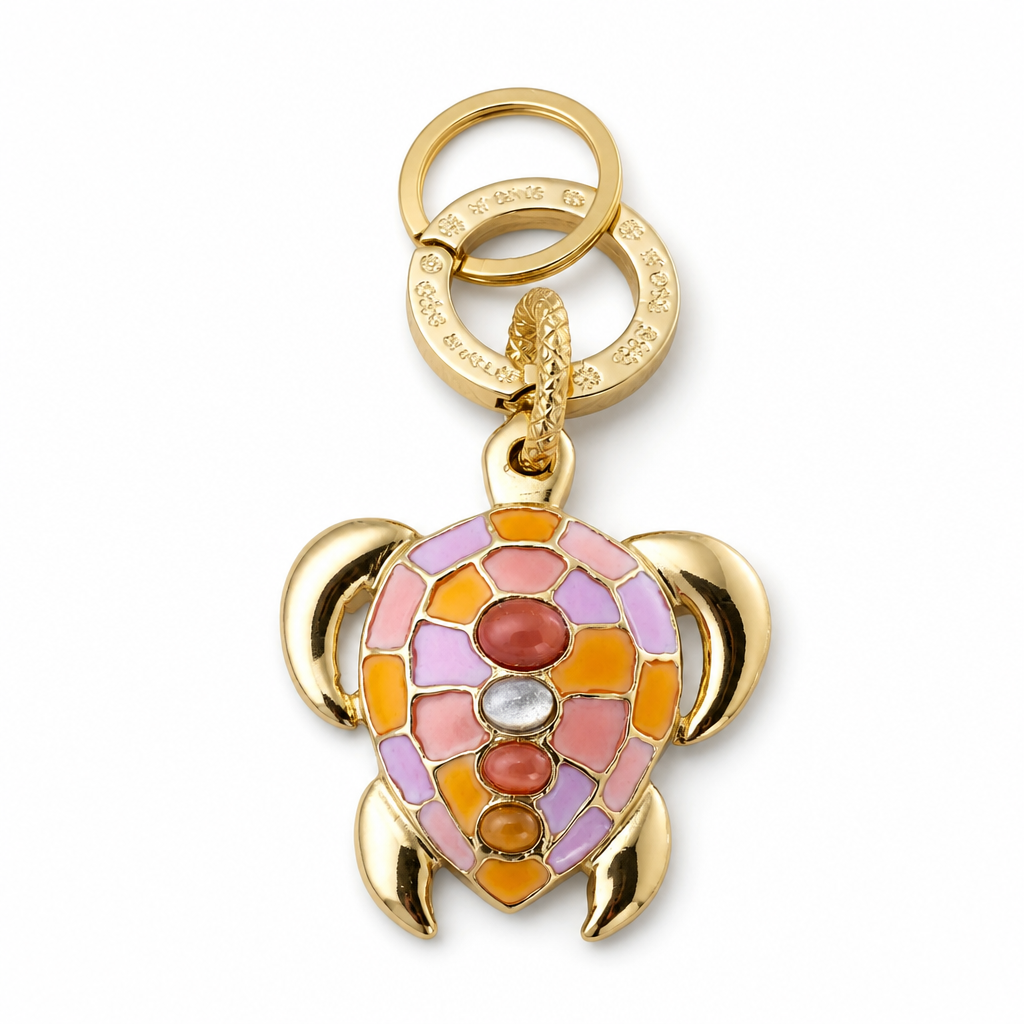 GAS BIJOUX - PORTE CLES TORTUE DORÉ ÉMAILLÉ