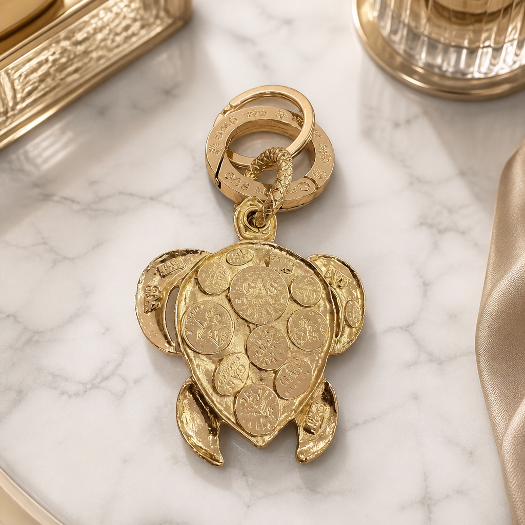 GAS BIJOUX - PORTE CLES TORTUE DORÉ ÉMAILLÉ