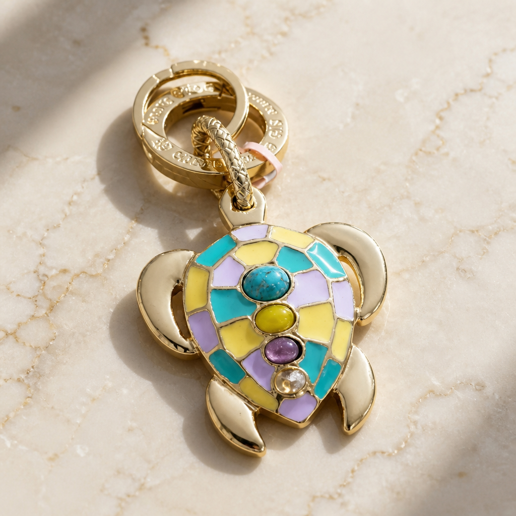 GAS BIJOUX - PORTE CLES TORTUE DORÉ ÉMAILLÉ