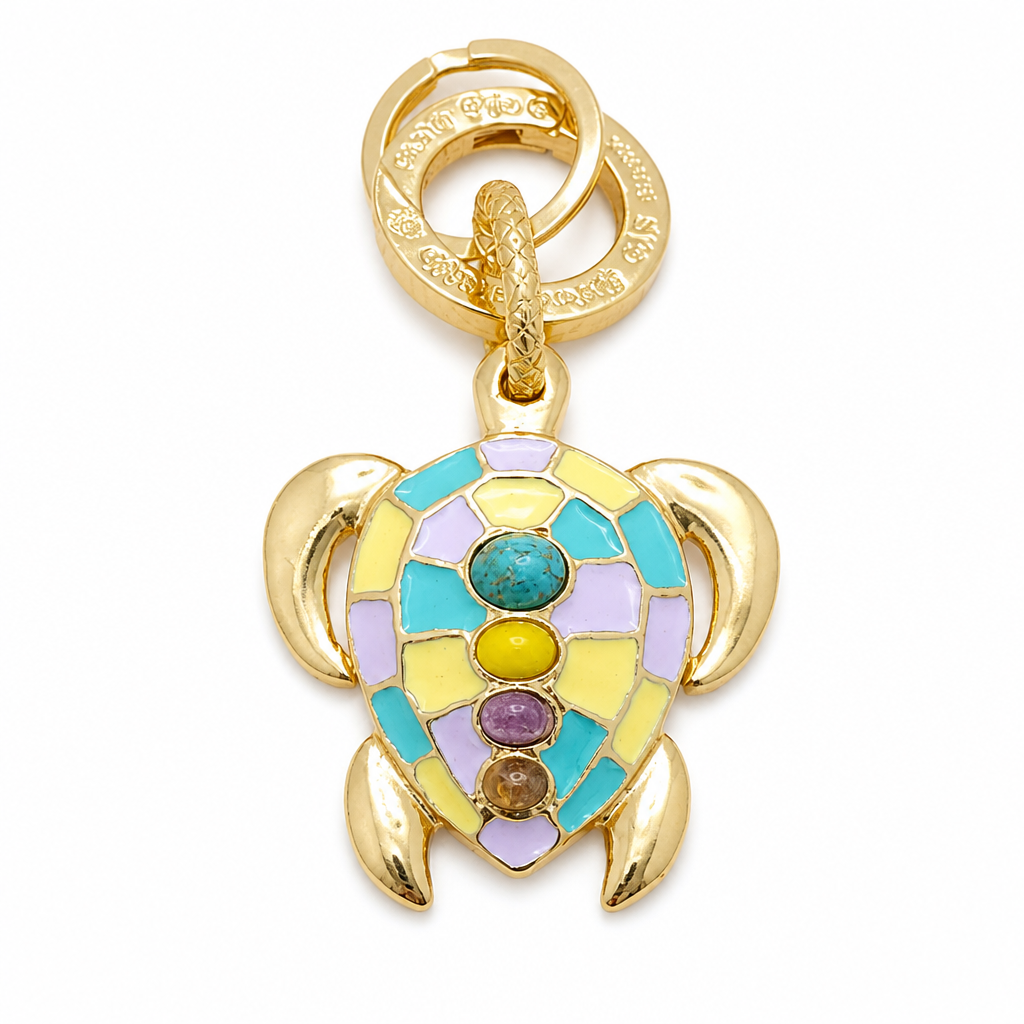 GAS BIJOUX - PORTE CLES TORTUE DORÉ ÉMAILLÉ