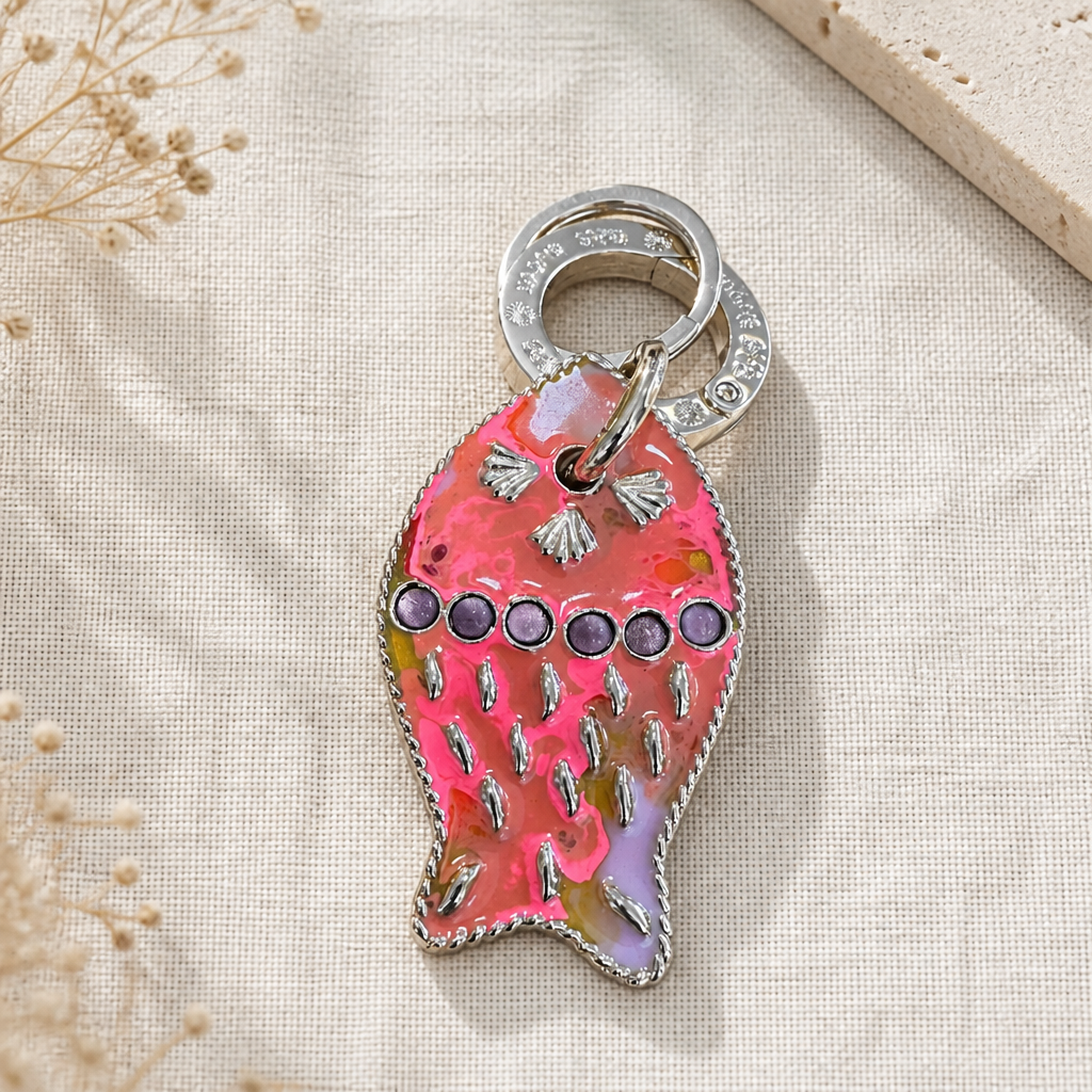 GAS BIJOUX - PORTE CLES DORÉ NEMO - ROSE FLUO - EDITION LIMITEE