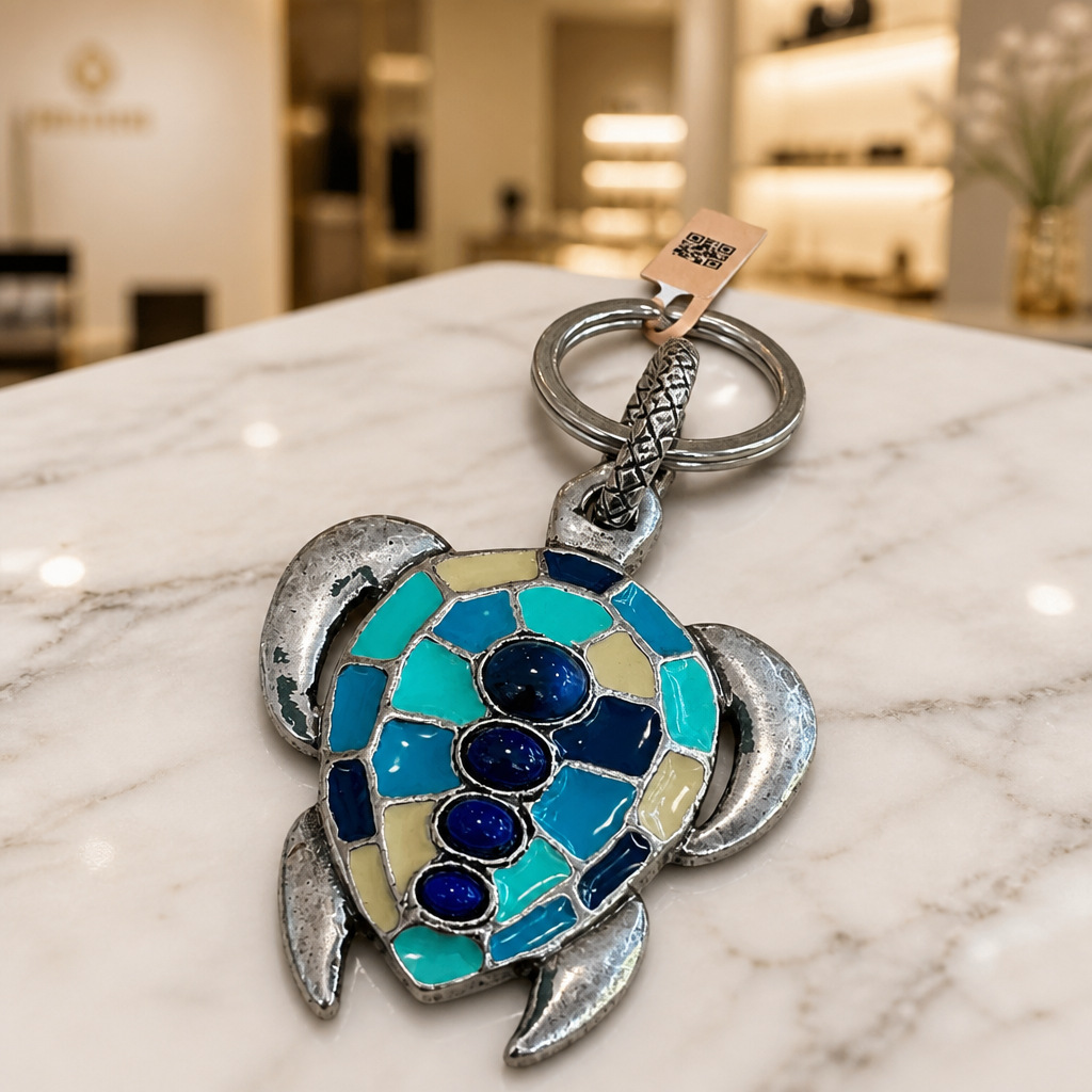 GAS BIJOUX - PORTE CLES TORTUE ARGENTÉ ÉMAILLÉ