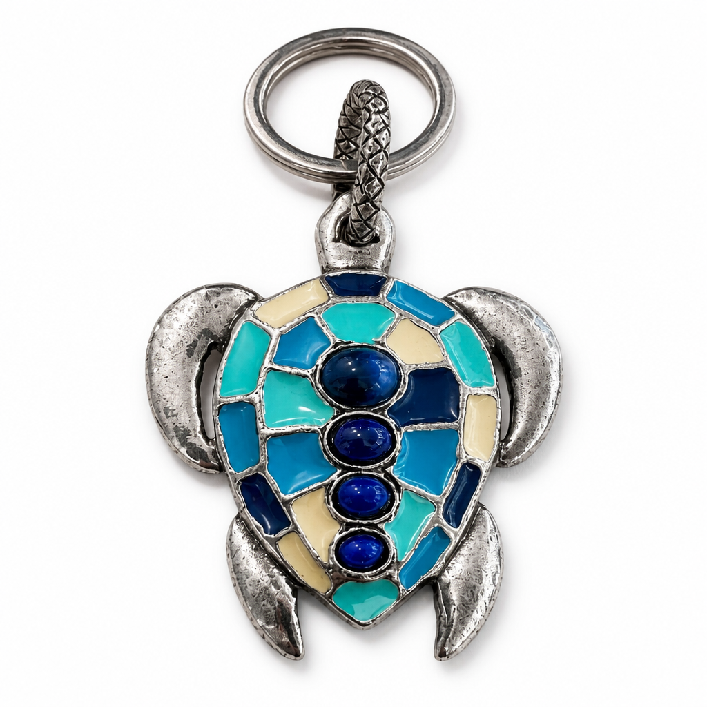 GAS BIJOUX - PORTE CLES TORTUE ARGENTÉ ÉMAILLÉ