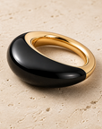 GAS BIJOUX - BAGUE SELVA GRAND MODELE ACÉTATE NOIR - MÉTAL DORÉ - TAILLE 3
