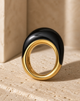 GAS BIJOUX - BAGUE SELVA GRAND MODELE ACÉTATE NOIR - MÉTAL DORÉ - TAILLE 3