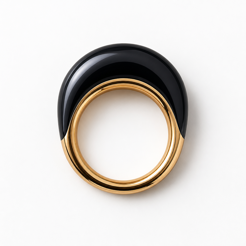 GAS BIJOUX - BAGUE SELVA GRAND MODELE ACÉTATE NOIR - MÉTAL DORÉ - TAILLE 3