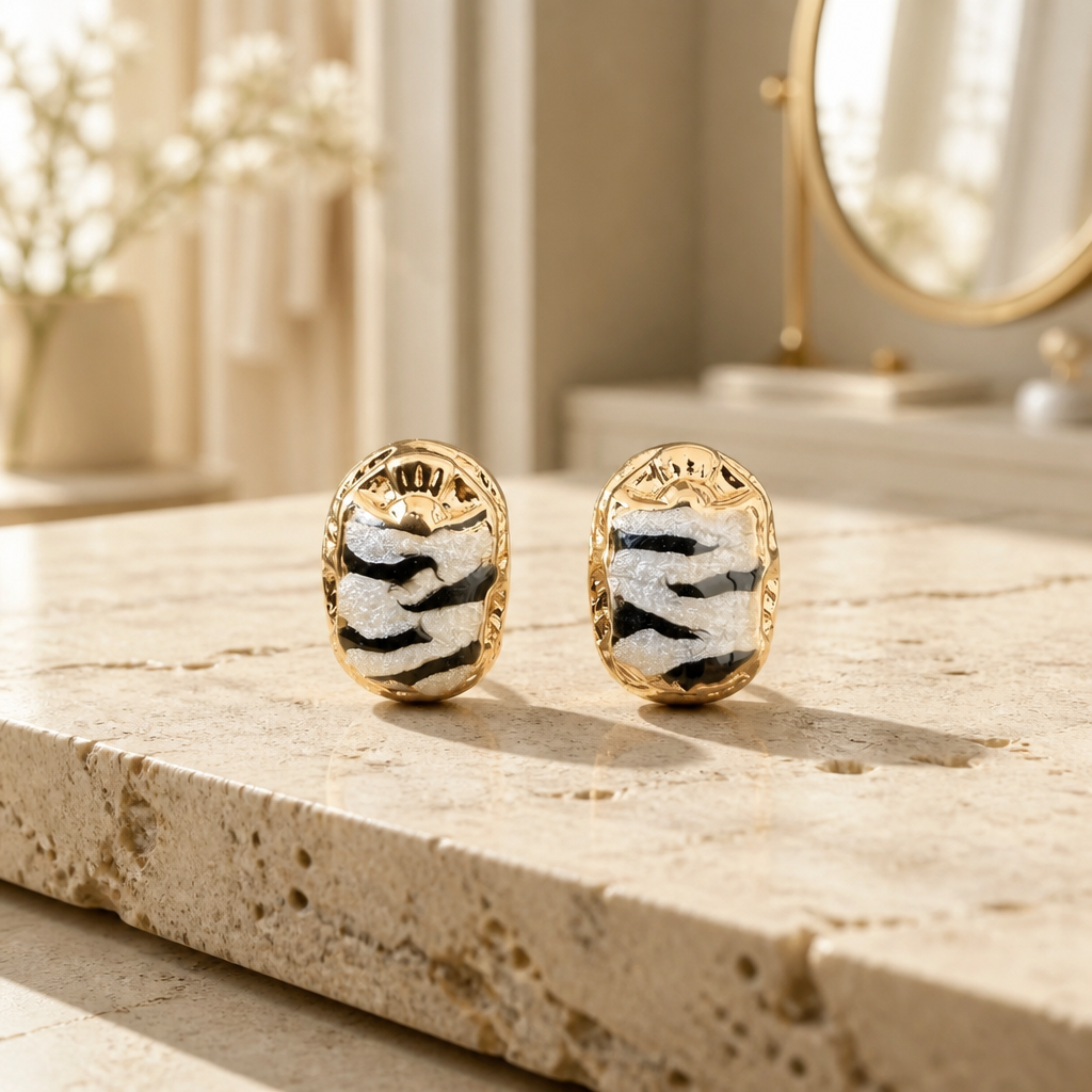 GAS BIJOUX - BOUCLES D'OREILLES PUCES SCARAMOUCHE ÉMAILLÉES - métal doré
