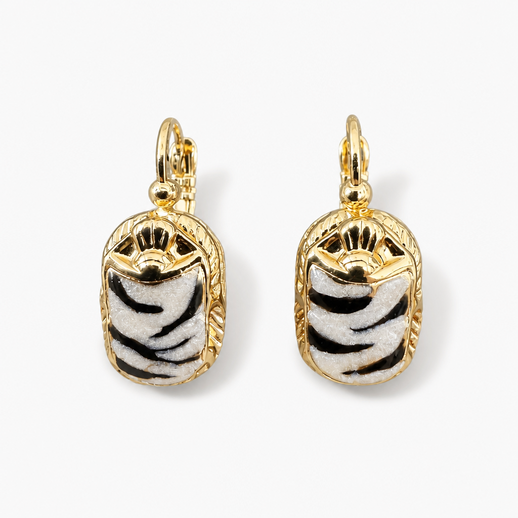 GAS BIJOUX - BOUCLES D'OREILLES SCARMOUCHE ÉMAILLÉES - ZEBRÉES - métal doré