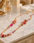 GAS BIJOUX - SAUTOIR VICTORIENN- ROSE ET ROUGE - métal doré