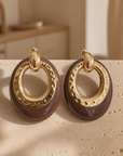 GAS BIJOUX - BOUCLES D'OREILLES GRAND MODELE - ACETATE MARRON - métal doré