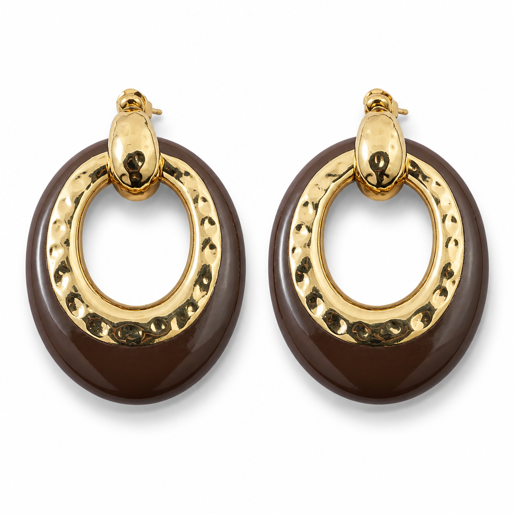 GAS BIJOUX - BOUCLES D'OREILLES GRAND MODELE - ACETATE MARRON - métal doré