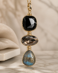 GAS BIJOUX - SAUTOIR SIRENE - ONYX - QUARTZ FUME - LABRADORITE - métal doré
