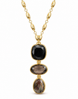 GAS BIJOUX - SAUTOIR SIRENE - ONYX - QUARTZ FUME - LABRADORITE - métal doré