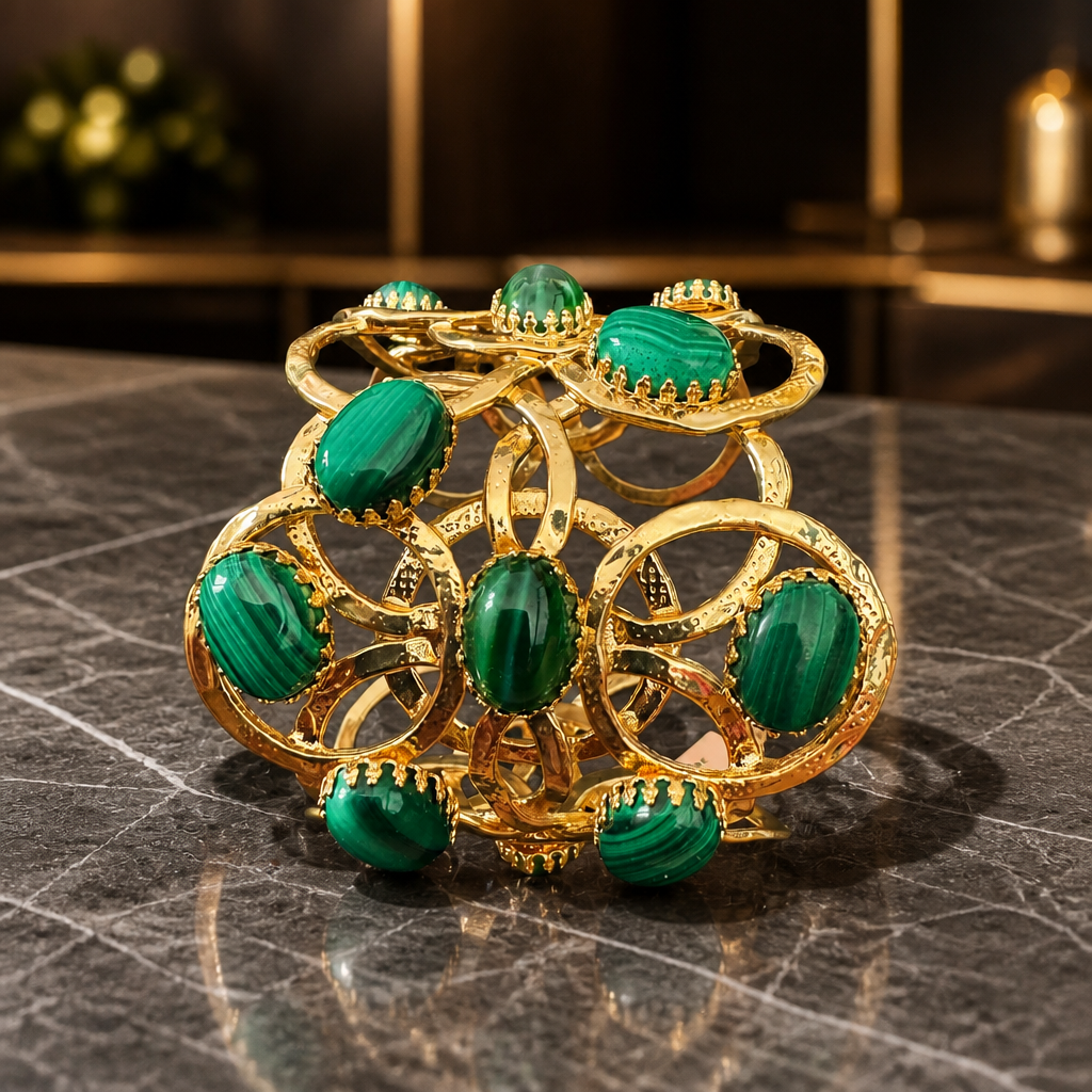 GAS BIJOUX - MANCHETTE OLYMPIE - MALACHITE - Métal doré