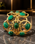 GAS BIJOUX - MANCHETTE OLYMPIE - MALACHITE - Métal doré