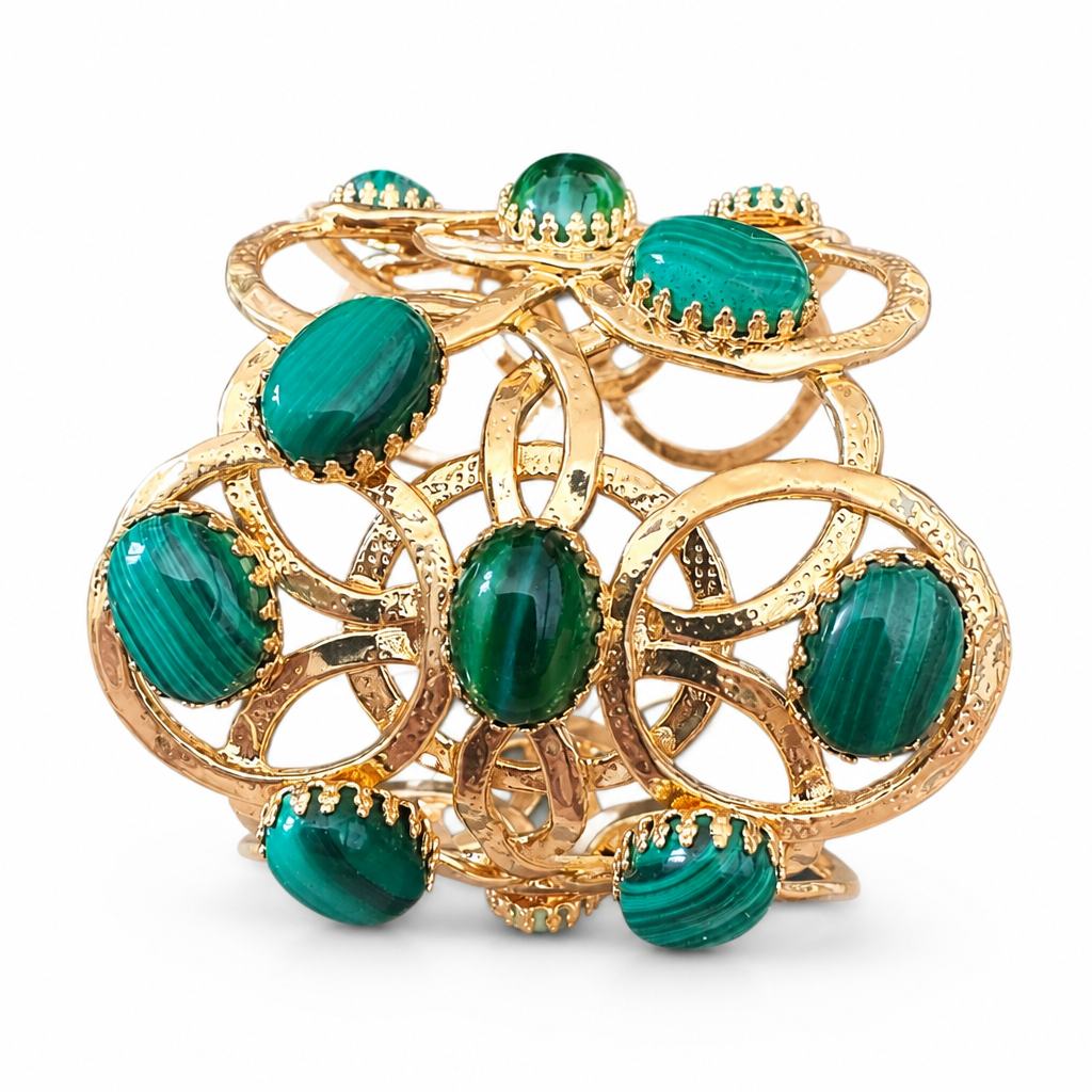 GAS BIJOUX - MANCHETTE OLYMPIE - MALACHITE - Métal doré