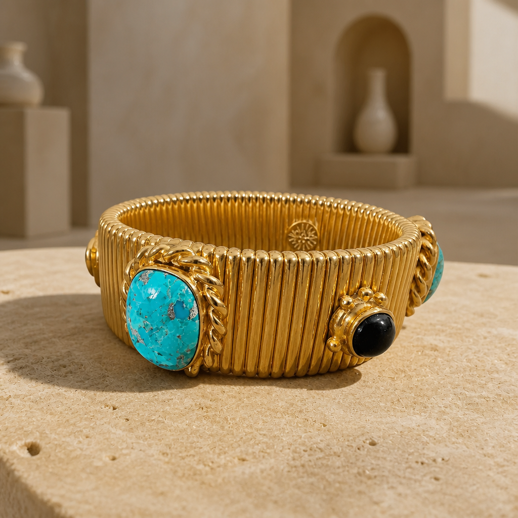 GAS BIJOUX - BRACELET STRADA AMARANTE - TURQUOISE ET ONYX - Métal doré - TAILLE 2