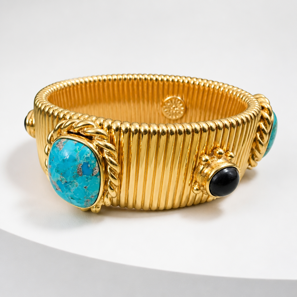 GAS BIJOUX - BRACELET STRADA AMARANTE - TURQUOISE ET ONYX - Métal doré - TAILLE 2