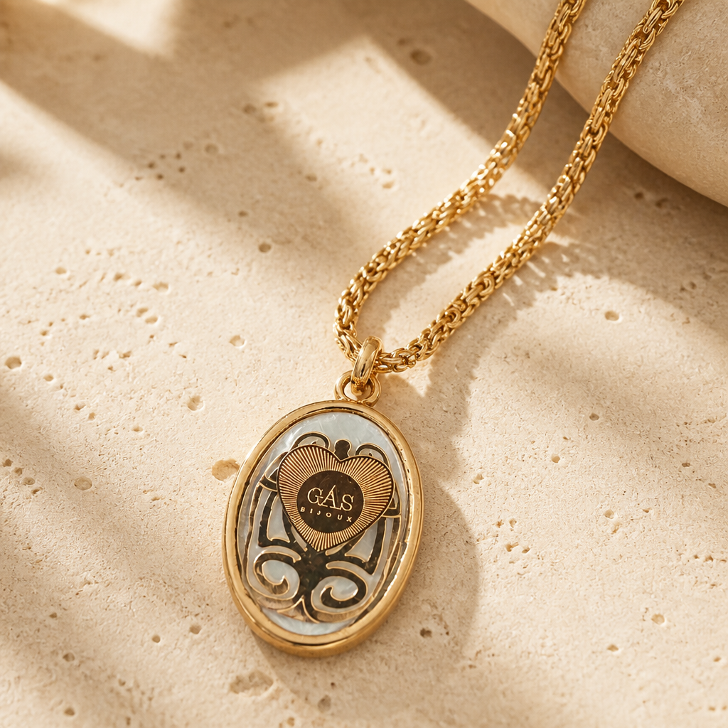 GAS BIJOUX - COLLIER SCARABEE - NACRE BLANCHE - Métal doré