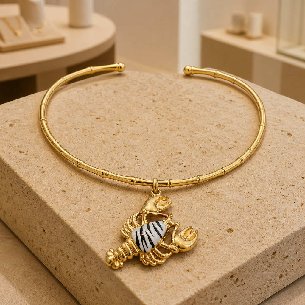 GAS BIJOUX - COLLIER BAMBOU HOMAREA - EMAIL TIGRÉ - Métal doré