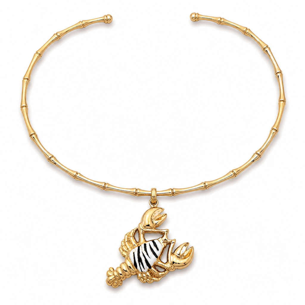 GAS BIJOUX - COLLIER BAMBOU HOMAREA - EMAIL TIGRÉ - Métal doré