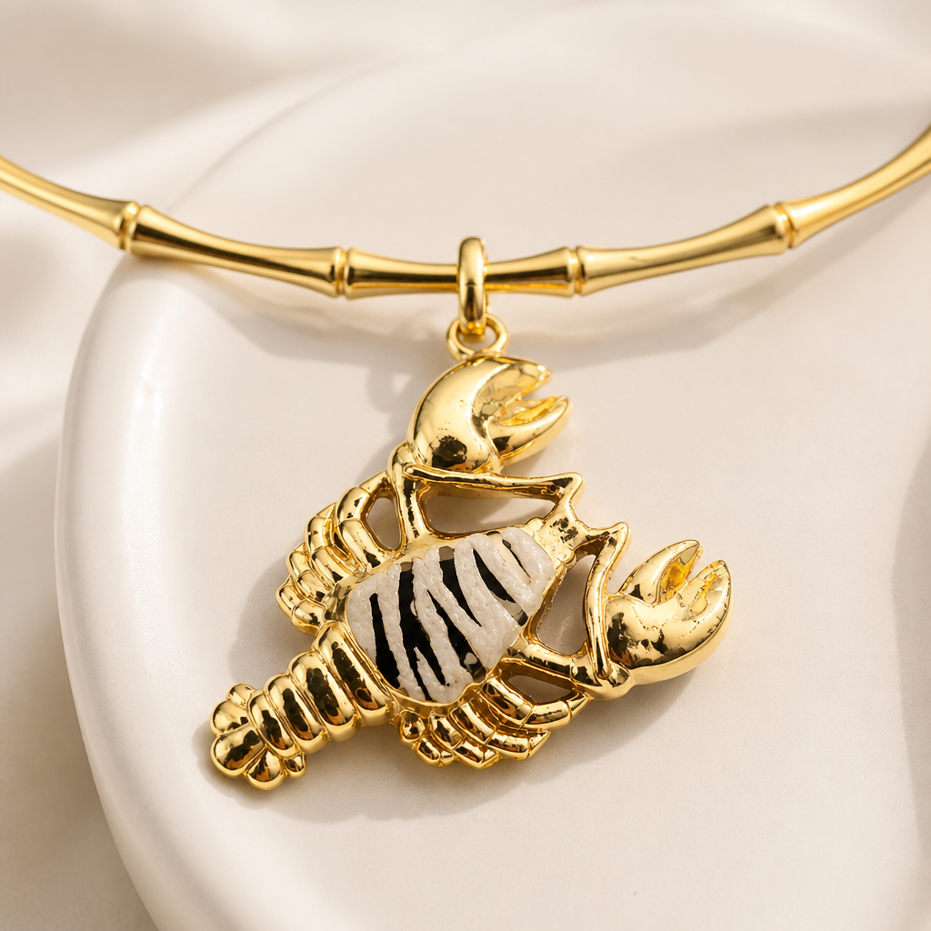 GAS BIJOUX - COLLIER BAMBOU HOMAREA - EMAIL TIGRÉ - Métal doré