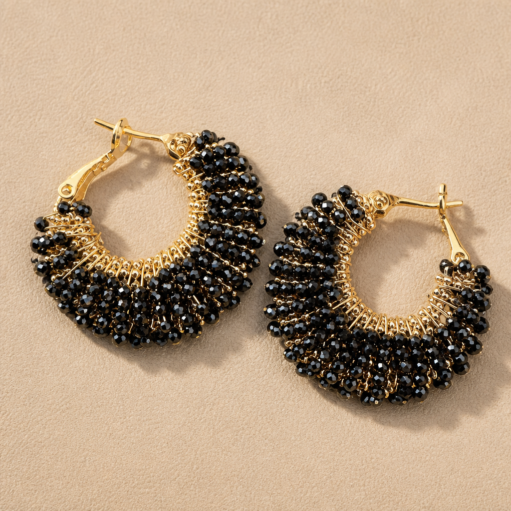 GAS BIJOUX - BOUCLES D'OREILLES IZZIA PETIT MODELE - ONYX NOIR - Métal doré