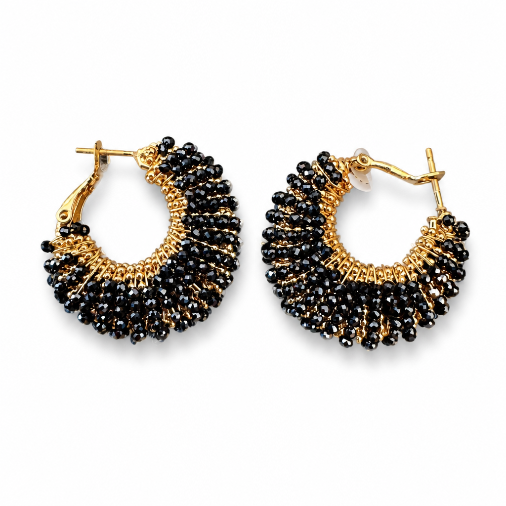 GAS BIJOUX - BOUCLES D'OREILLES IZZIA PETIT MODELE - ONYX NOIR - Métal doré
