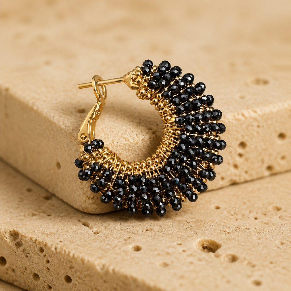 GAS BIJOUX - BOUCLES D'OREILLES IZZIA PETIT MODELE - ONYX NOIR - Métal doré