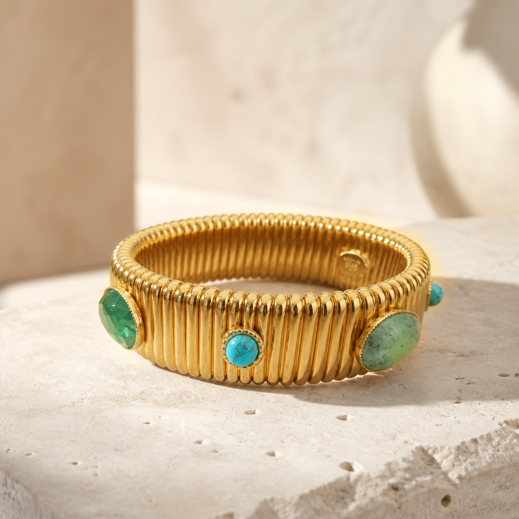 GAS BIJOUX - BRACELET STRADA MOYEN MODELE - MALACHITE - TURQUOISE - AMAZONITE - Métal doré