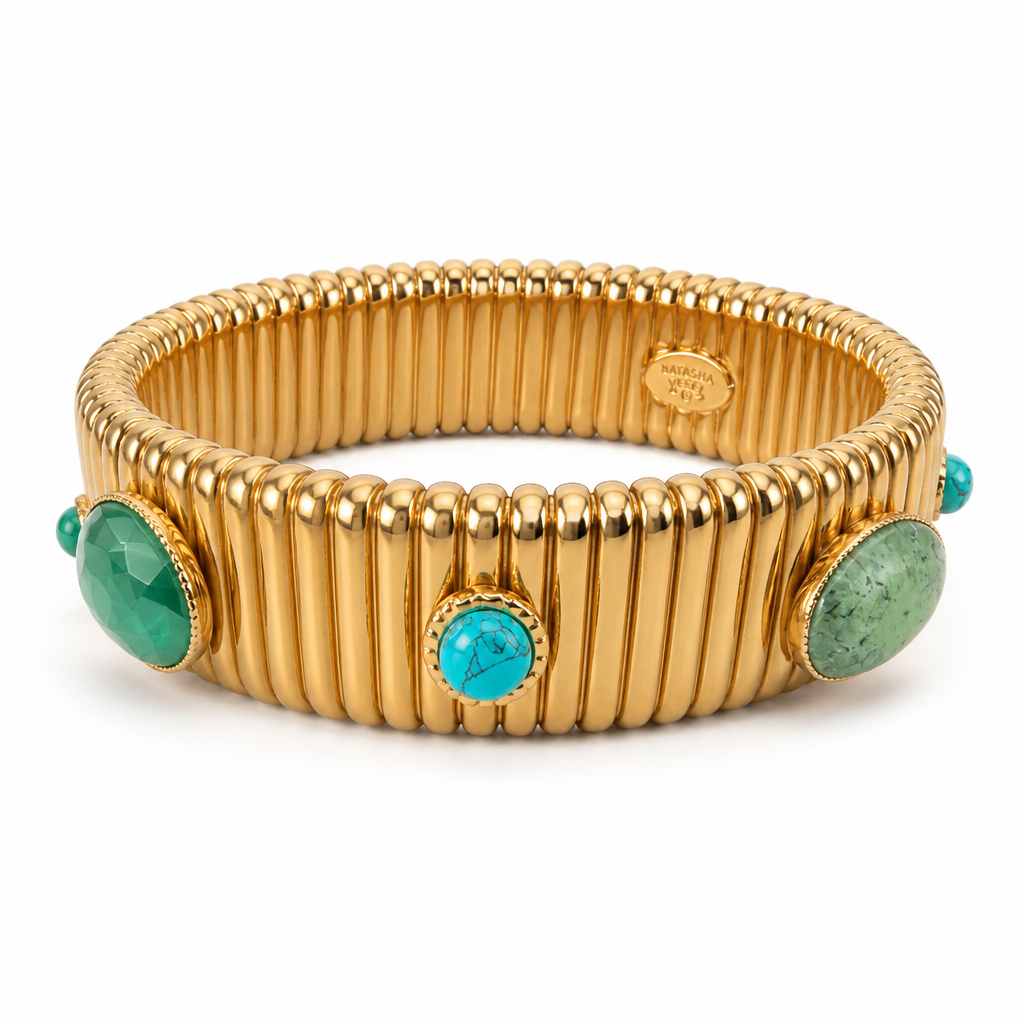 GAS BIJOUX - BRACELET STRADA MOYEN MODELE - MALACHITE - TURQUOISE - AMAZONITE - Métal doré