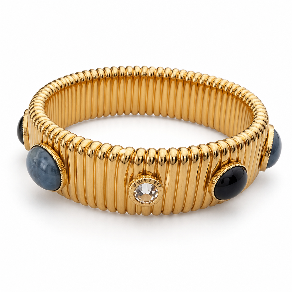 GAS BIJOUX - BRACELET STRADA MOYEN MODÈLE - CABOCHONS NOIR ET GRIS - Métal doré